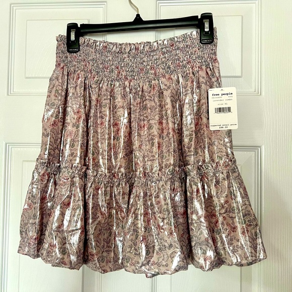 NWT FREE PEOPLE Floral Lavender Combo Shimmering Bubble Mini Skirt XL - Picture 2 of 12